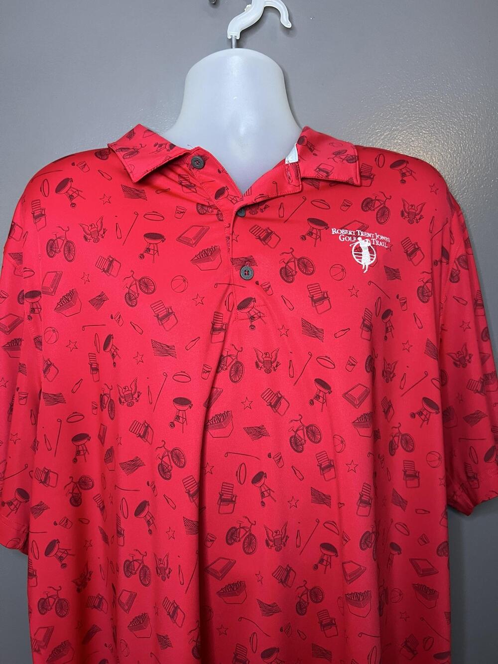 Puma Volition America Polo Shirt Mens 2XL Red USA Graphic Golf Performance